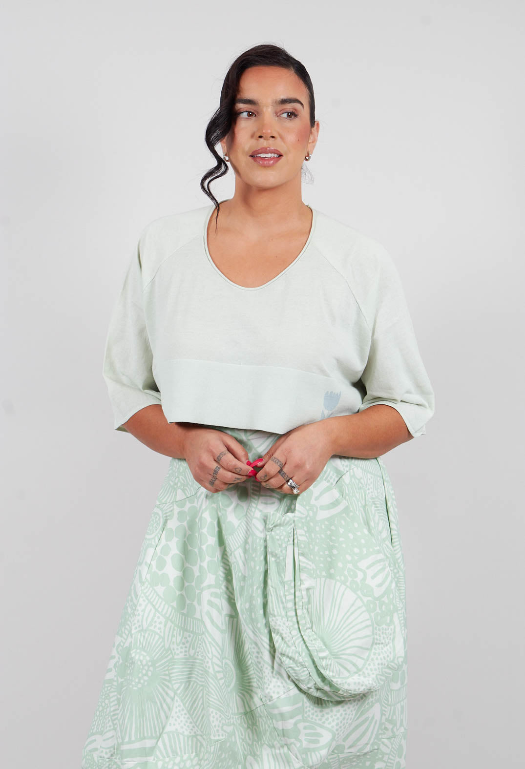 Cotton Knit Cropped Jumper in Lime - 3330713