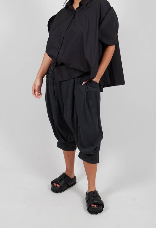 Draped Drop Crotch Trousers in Black - 3350108