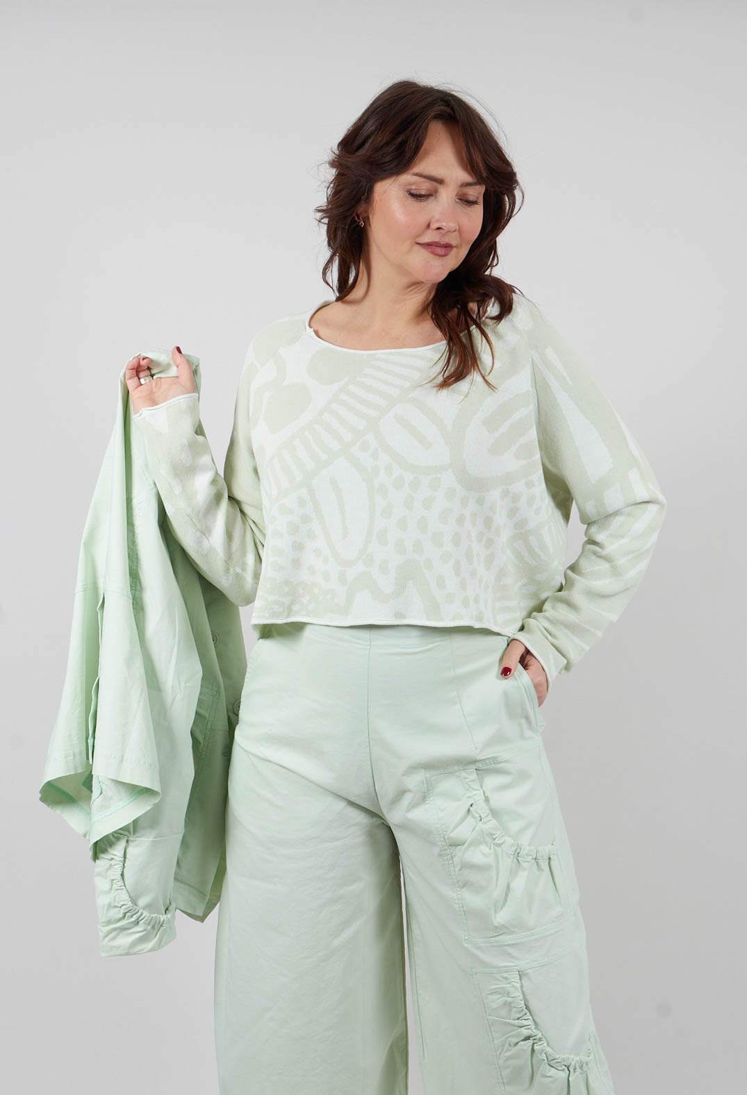 Cropped Jumper in Lime Jacquard - 3410707