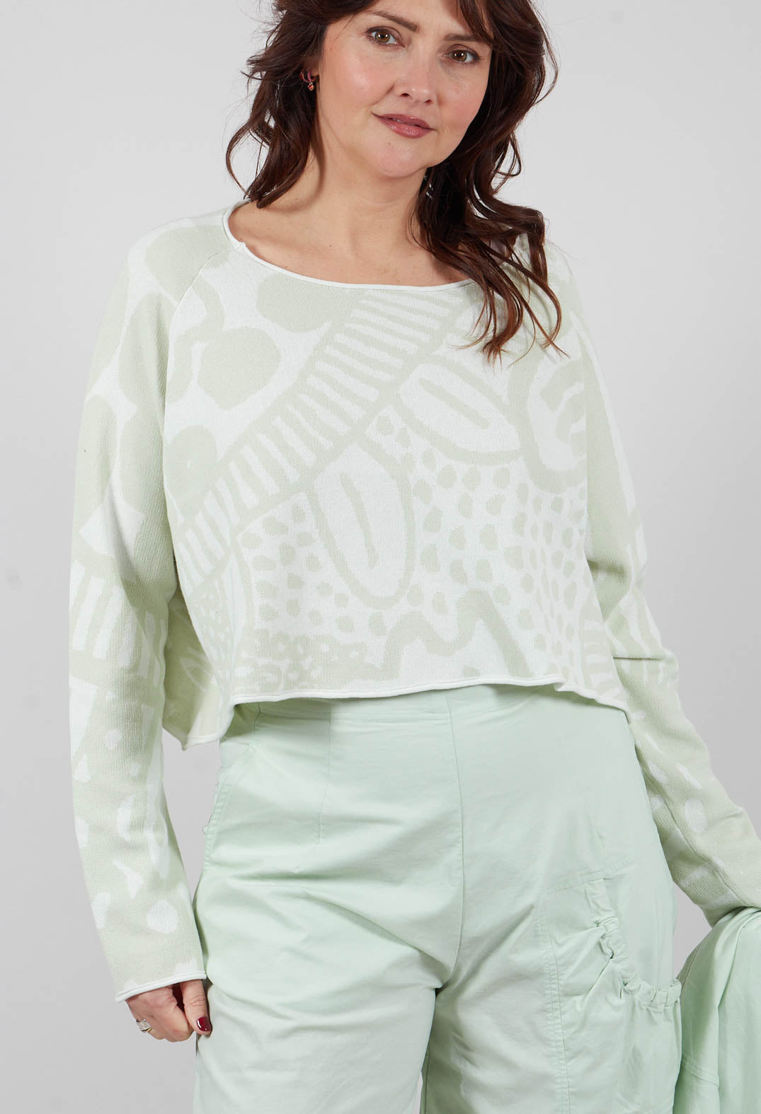 Cropped Jumper in Lime Jacquard - 3410707