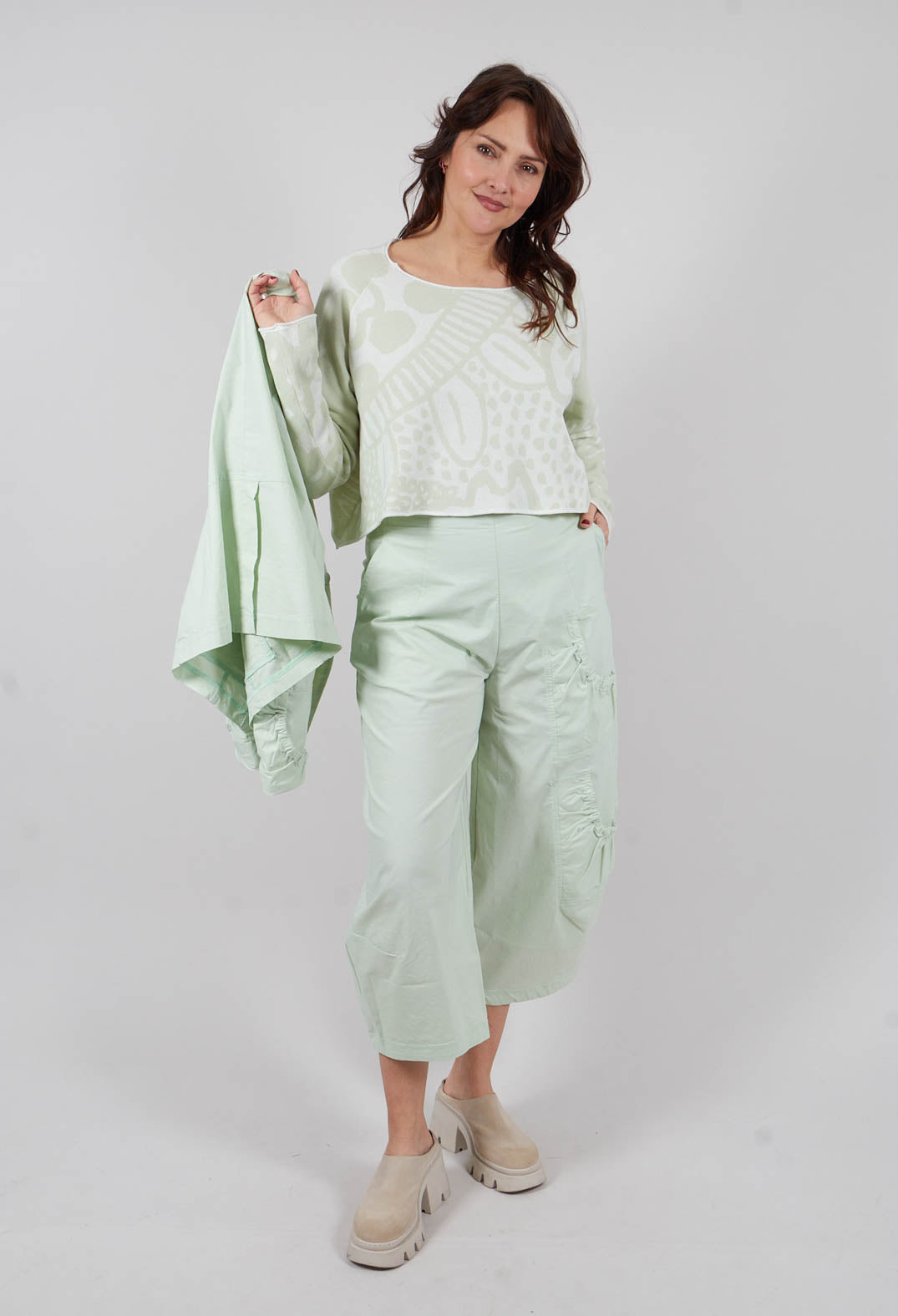 Cropped Jumper in Lime Jacquard - 3410707
