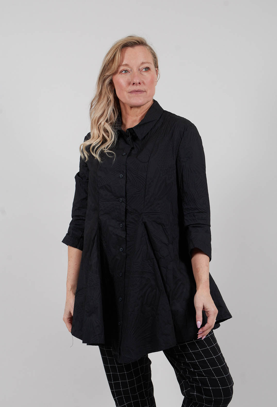 Flared Shirt in Black Poplin Print - 3420401