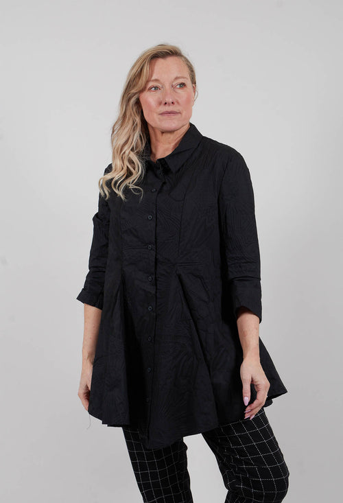Flared Shirt in Black Poplin Print - 3420401