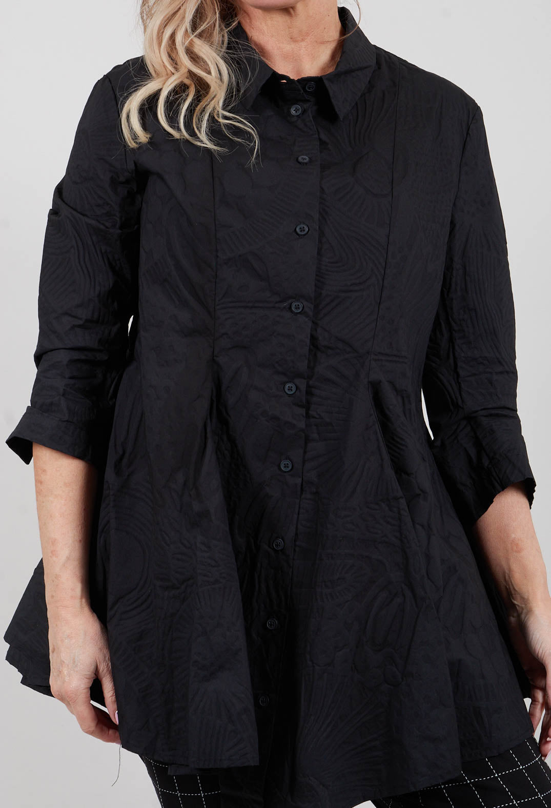 Flared Shirt in Black Poplin Print - 3420401