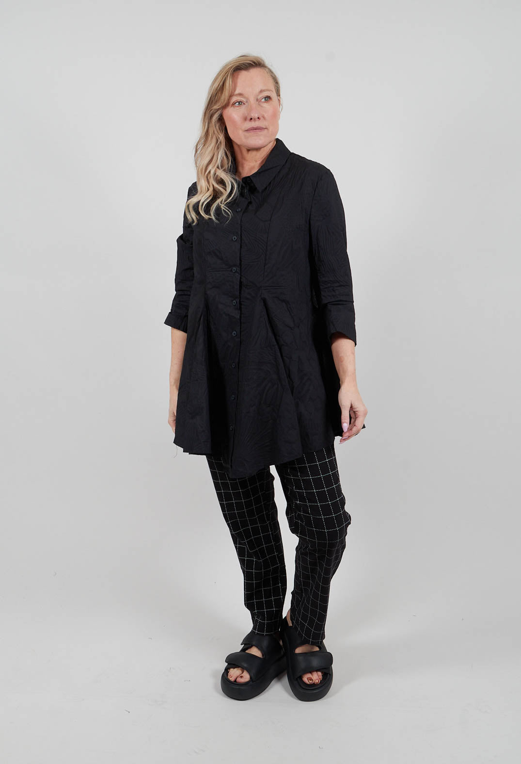 Flared Shirt in Black Poplin Print - 3420401