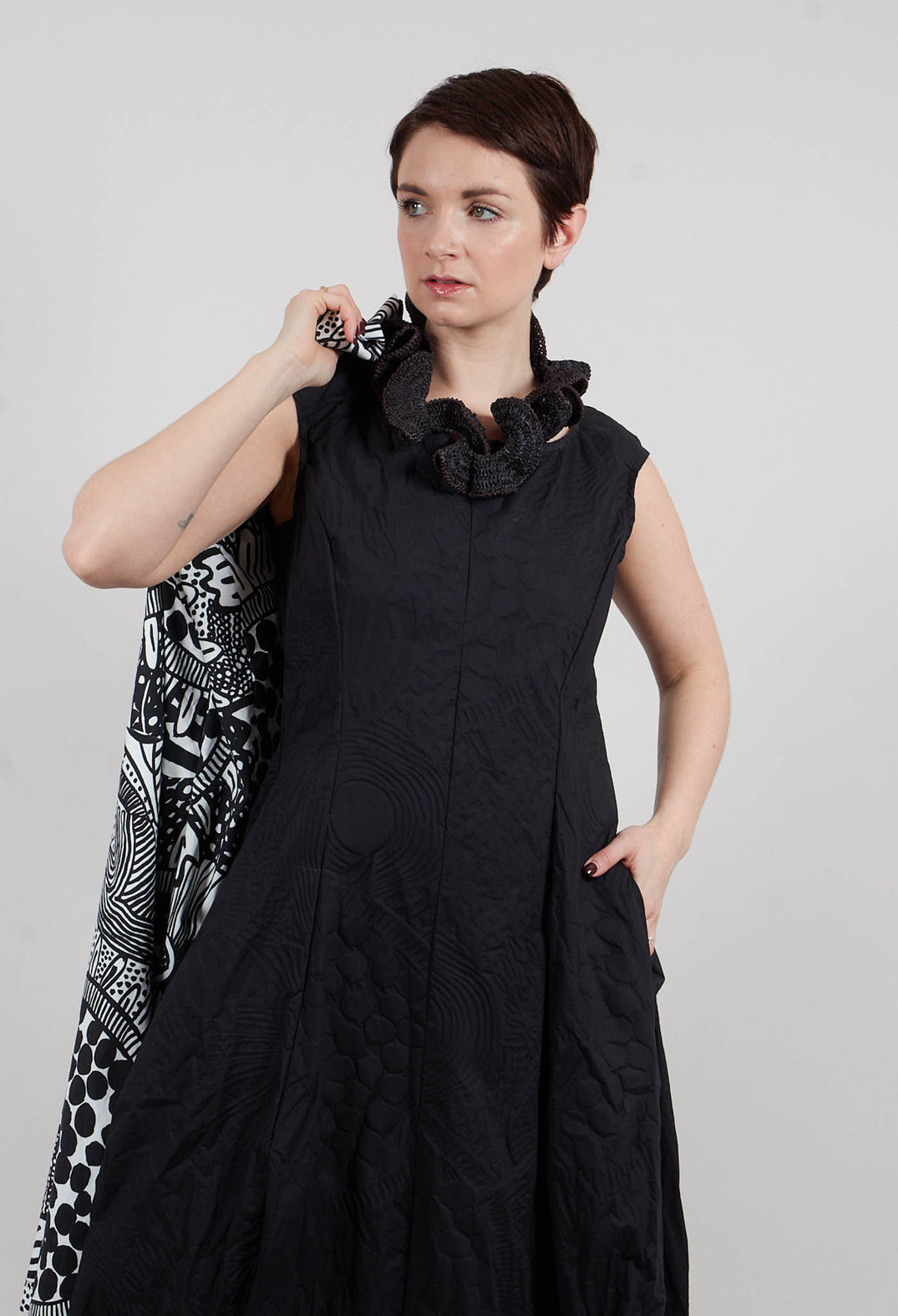 Tulip Dress in Black Poplin Print - 3420902
