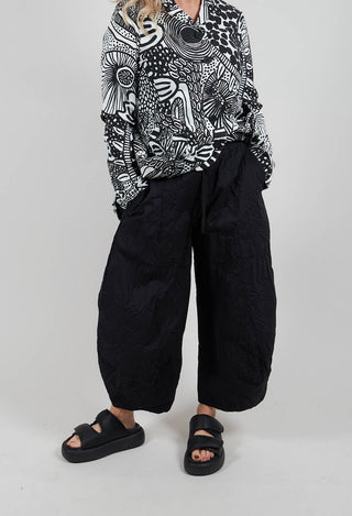Balloon Leg Trousers in Black Poplin Print - 3420104