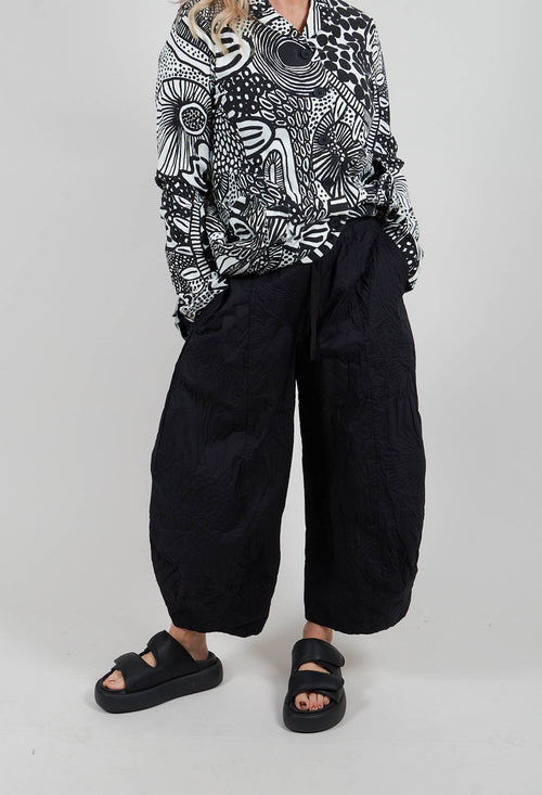 Balloon Leg Trousers in Black Poplin Print - 3420104