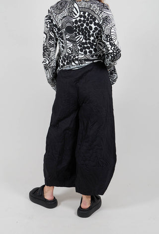 Balloon Leg Trousers in Black Poplin Print - 3420104