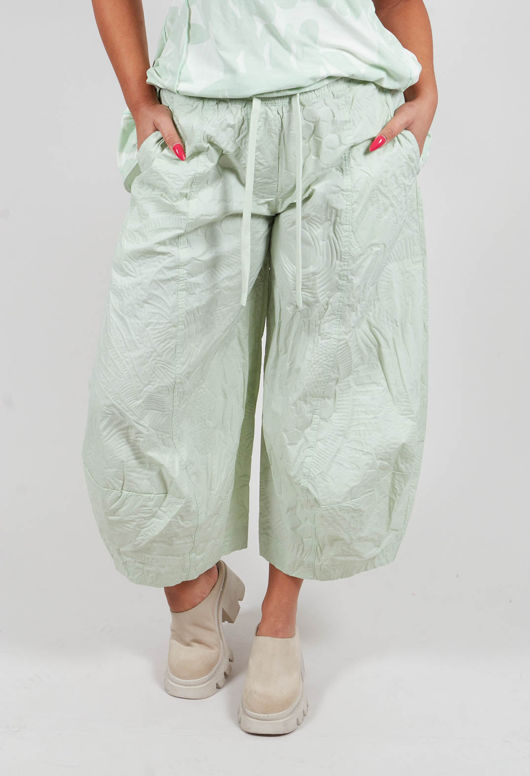 Balloon Leg Trousers in Lime Poplin Print - 3420104