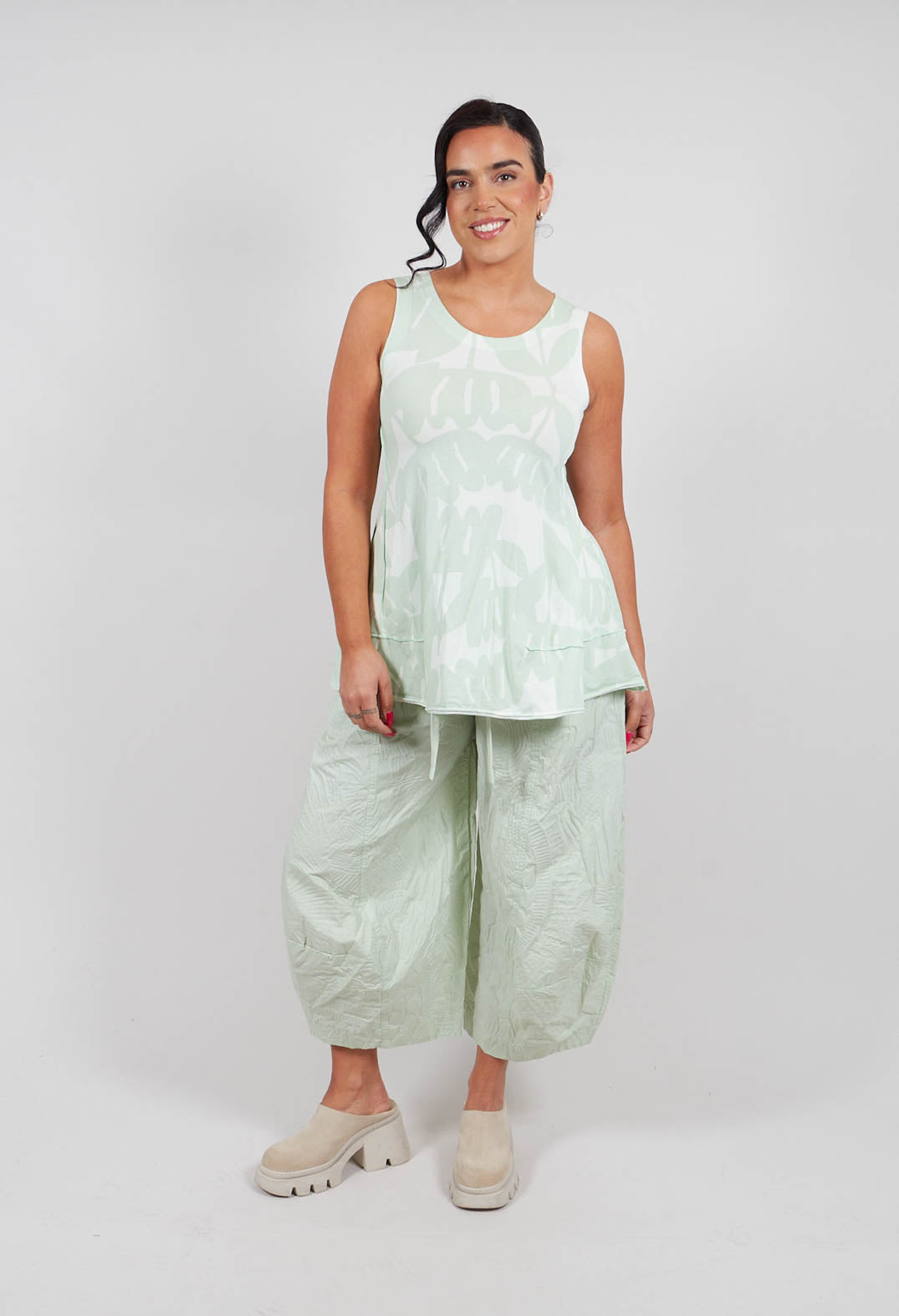 Balloon Leg Trousers in Lime Poplin Print - 3420104