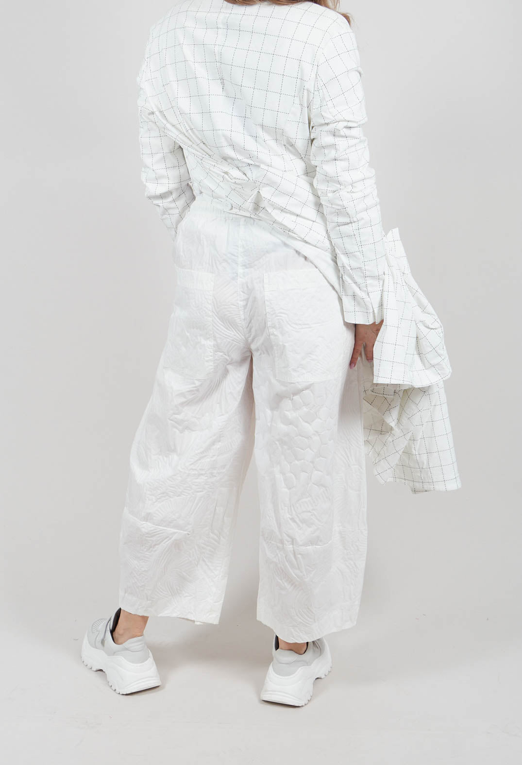 Balloon Leg Trousers in Off White Poplin Print - 3420104