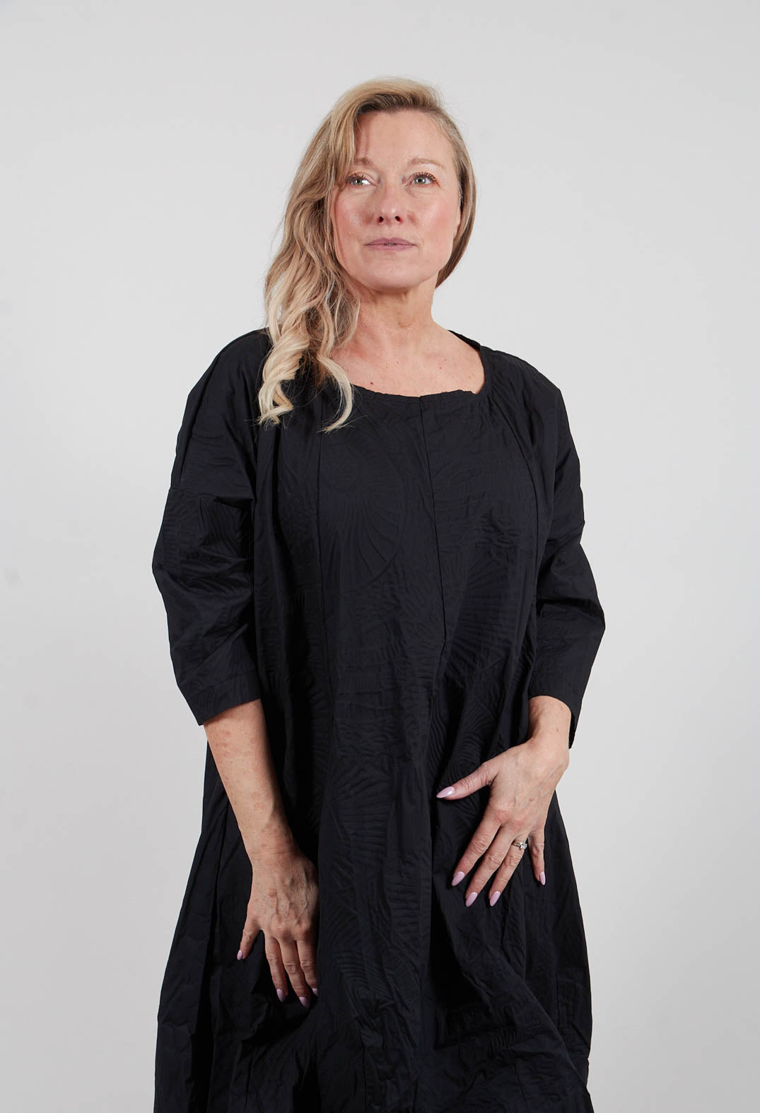 Tunic Dress in Black Poplin Print - 3420910