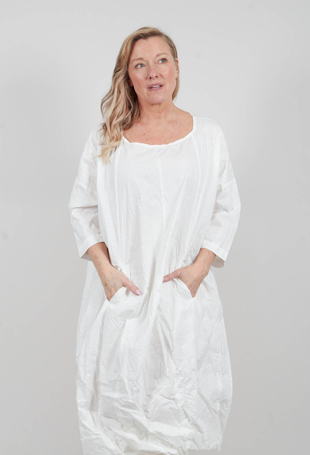 Tunic Dress in Off White Poplin Print - 3420910