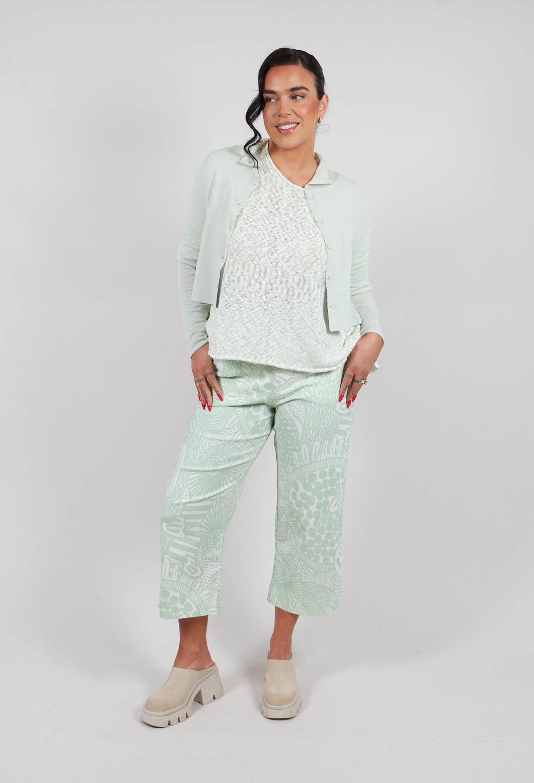Cropped Leg Trousers in Lime Print - 3440103