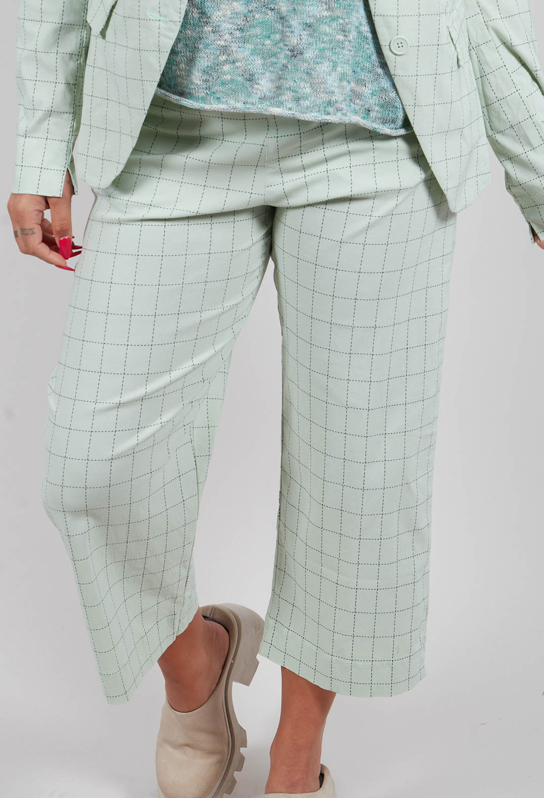 Cropped Leg Trousers in Lime Check - 3440103