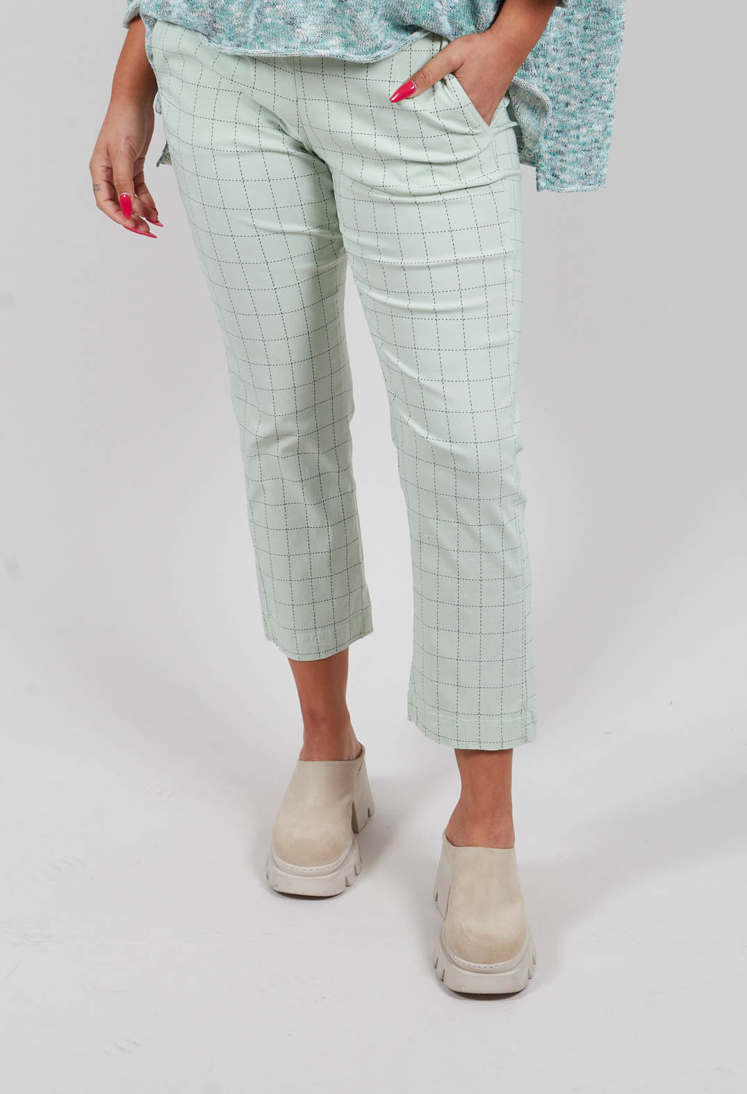 Slim Leg Trousers in Lime Check - 3440104