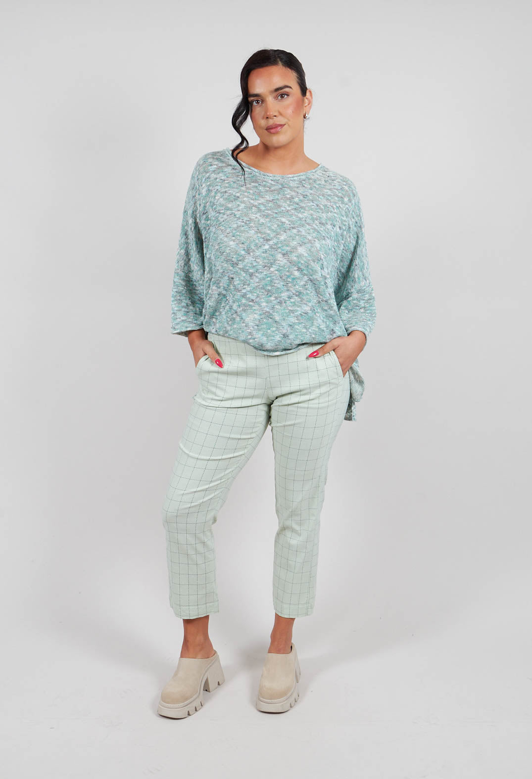 Slim Leg Trousers in Lime Check - 3440104
