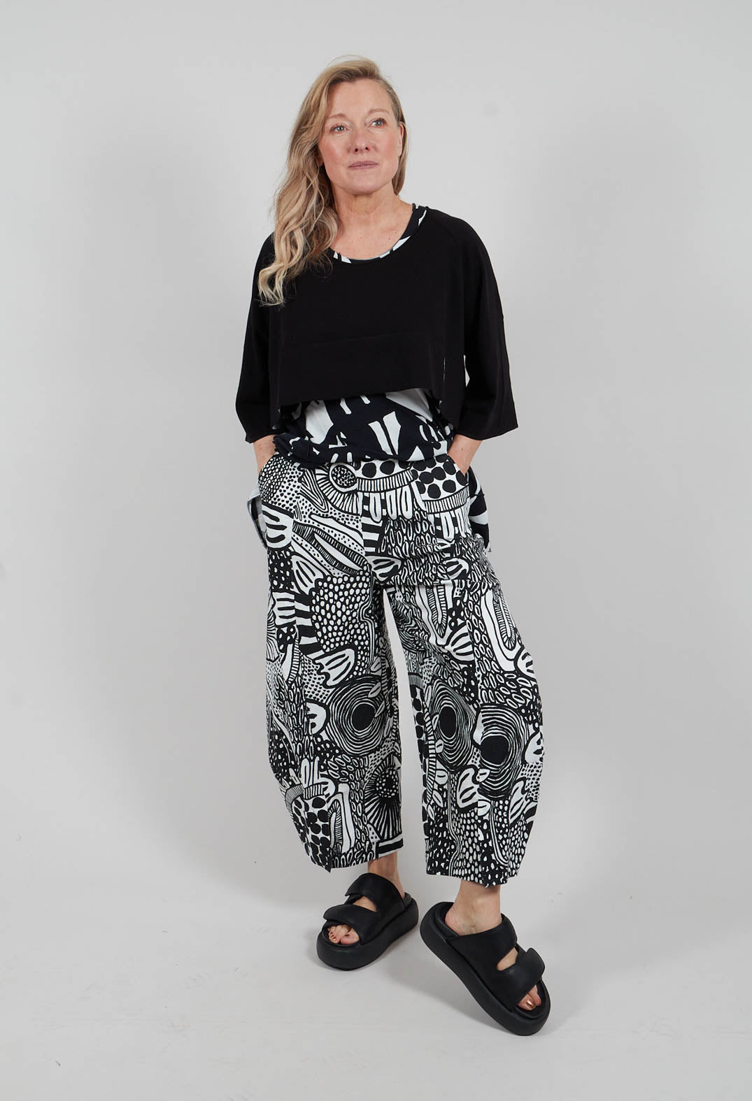 Pull On Trousers in Black Print - 3440106