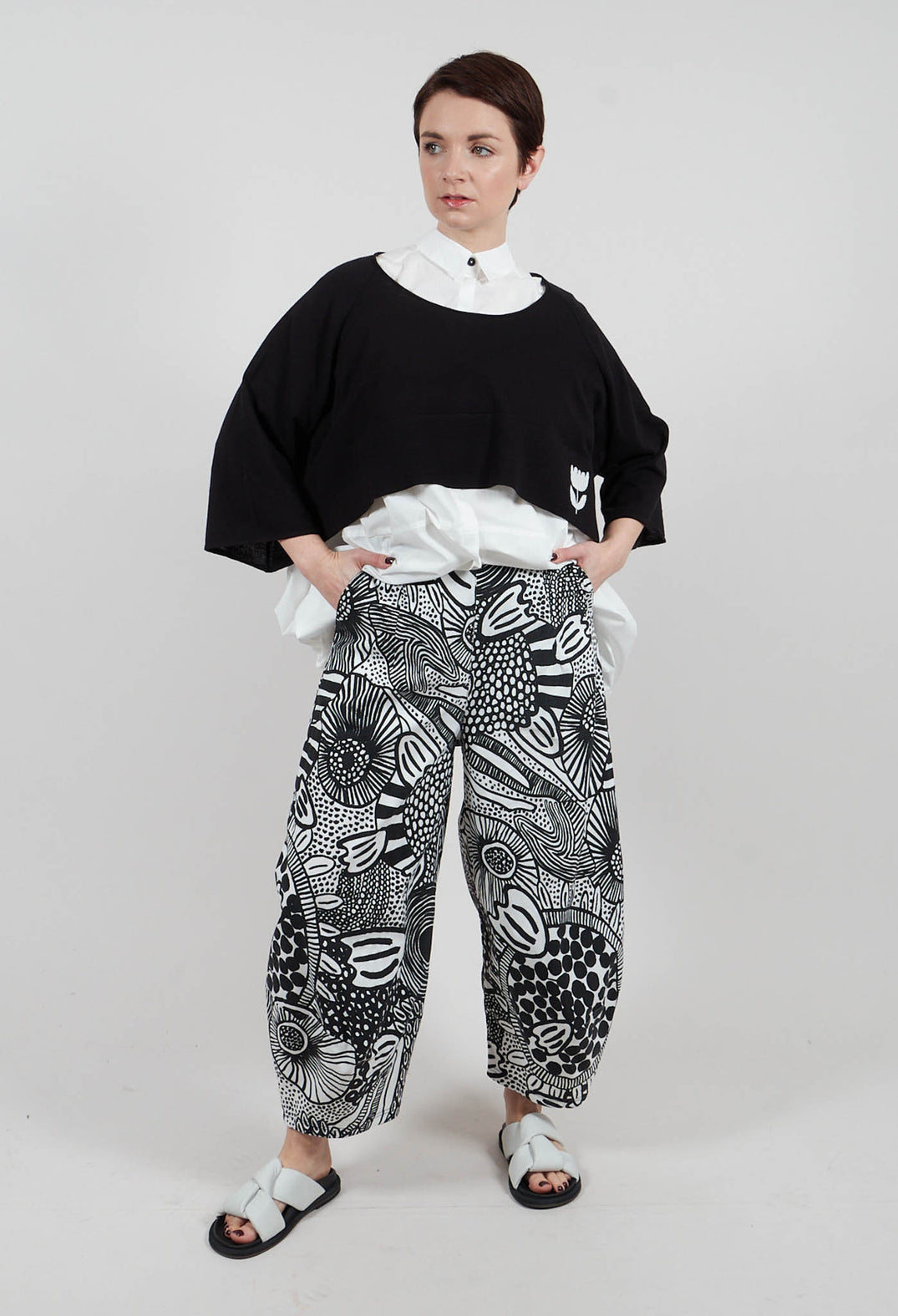 Pull On Trousers in Black Print - 3440106