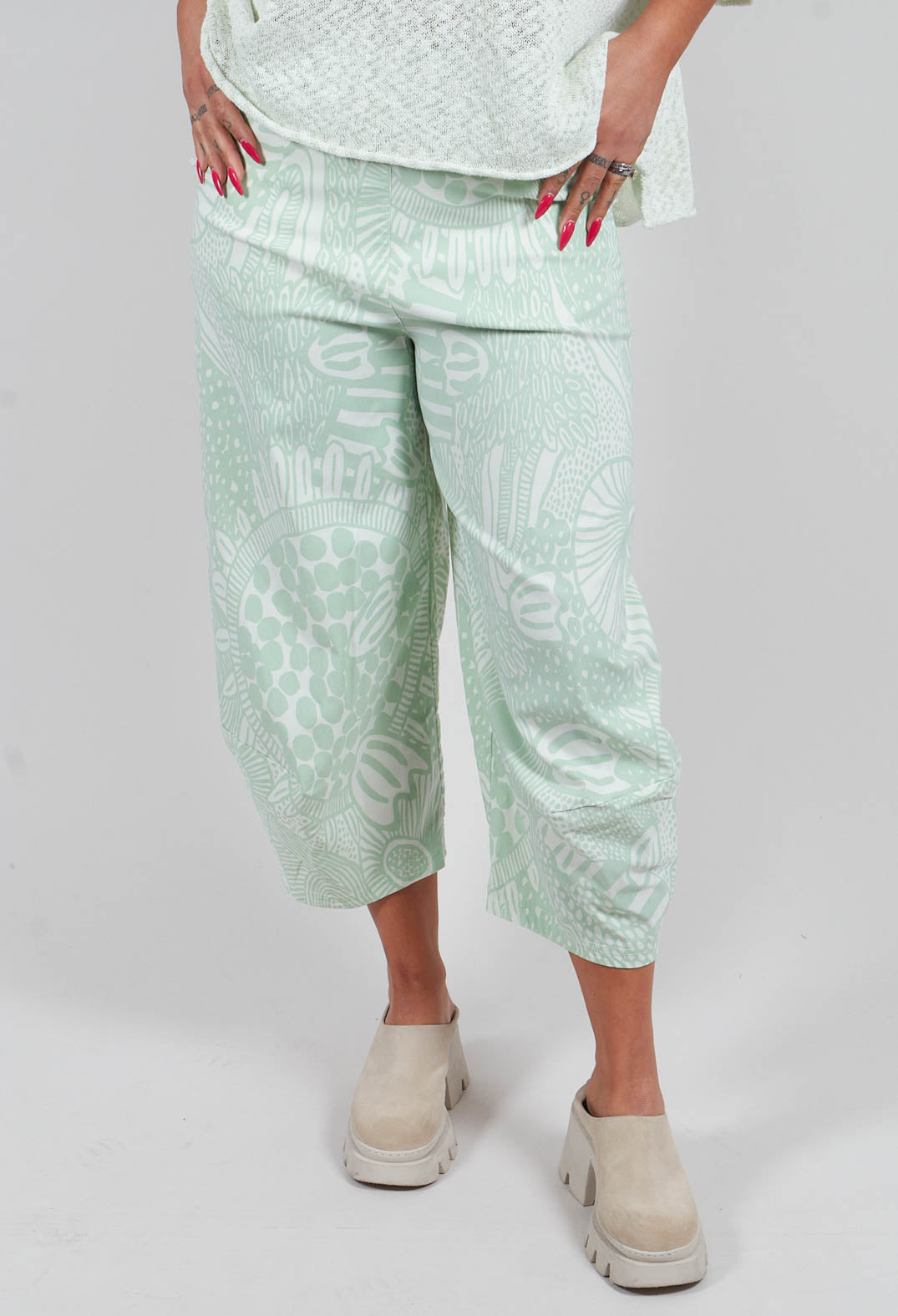 Pull On Trousers in Lime Print - 3440106