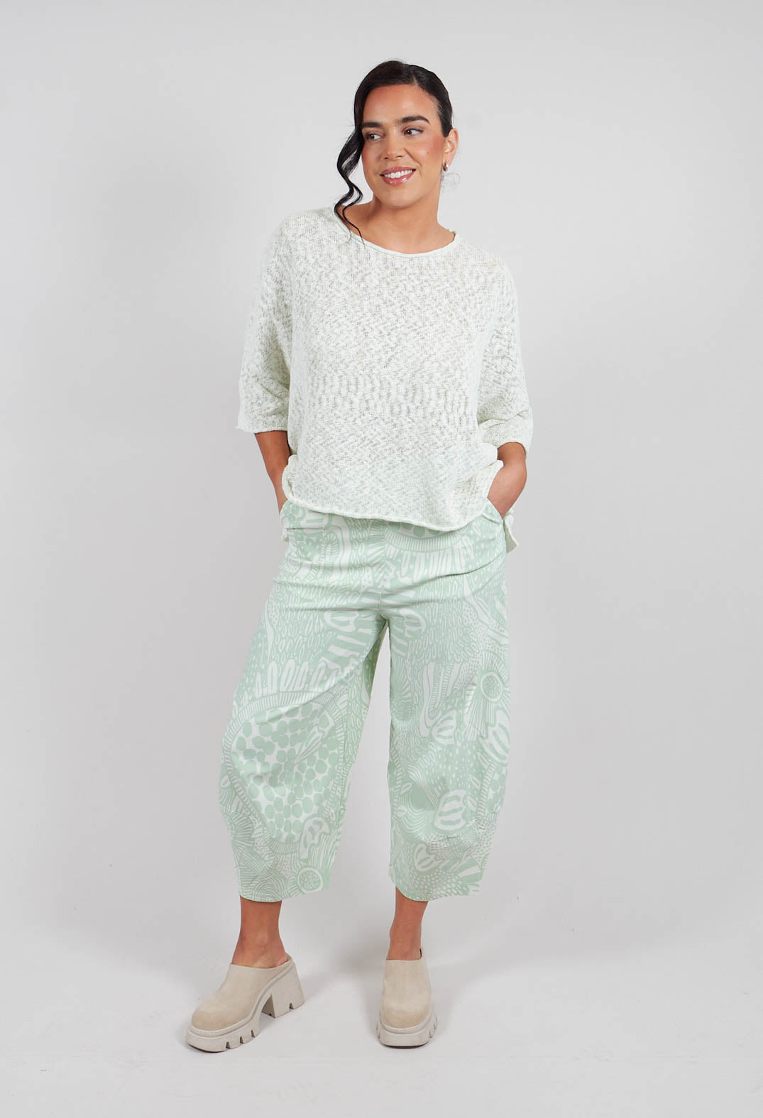 Pull On Trousers in Lime Print - 3440106