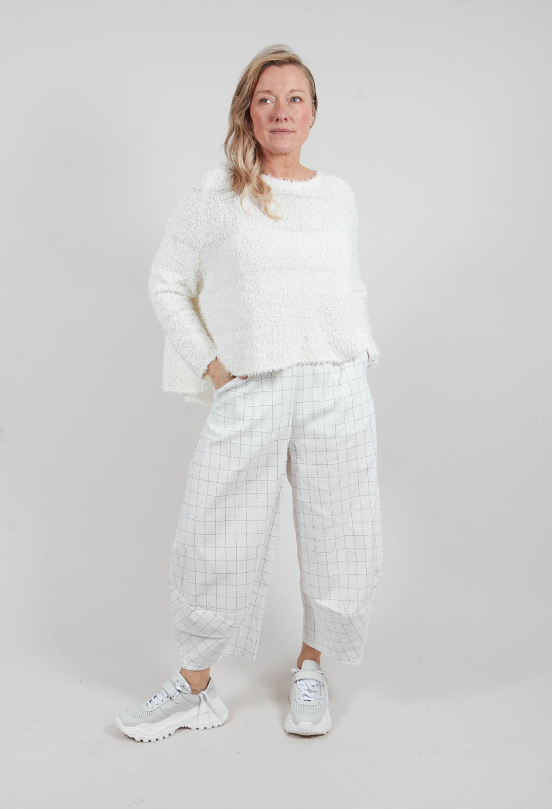 Pull On Trousers in Off White Check - 3440106