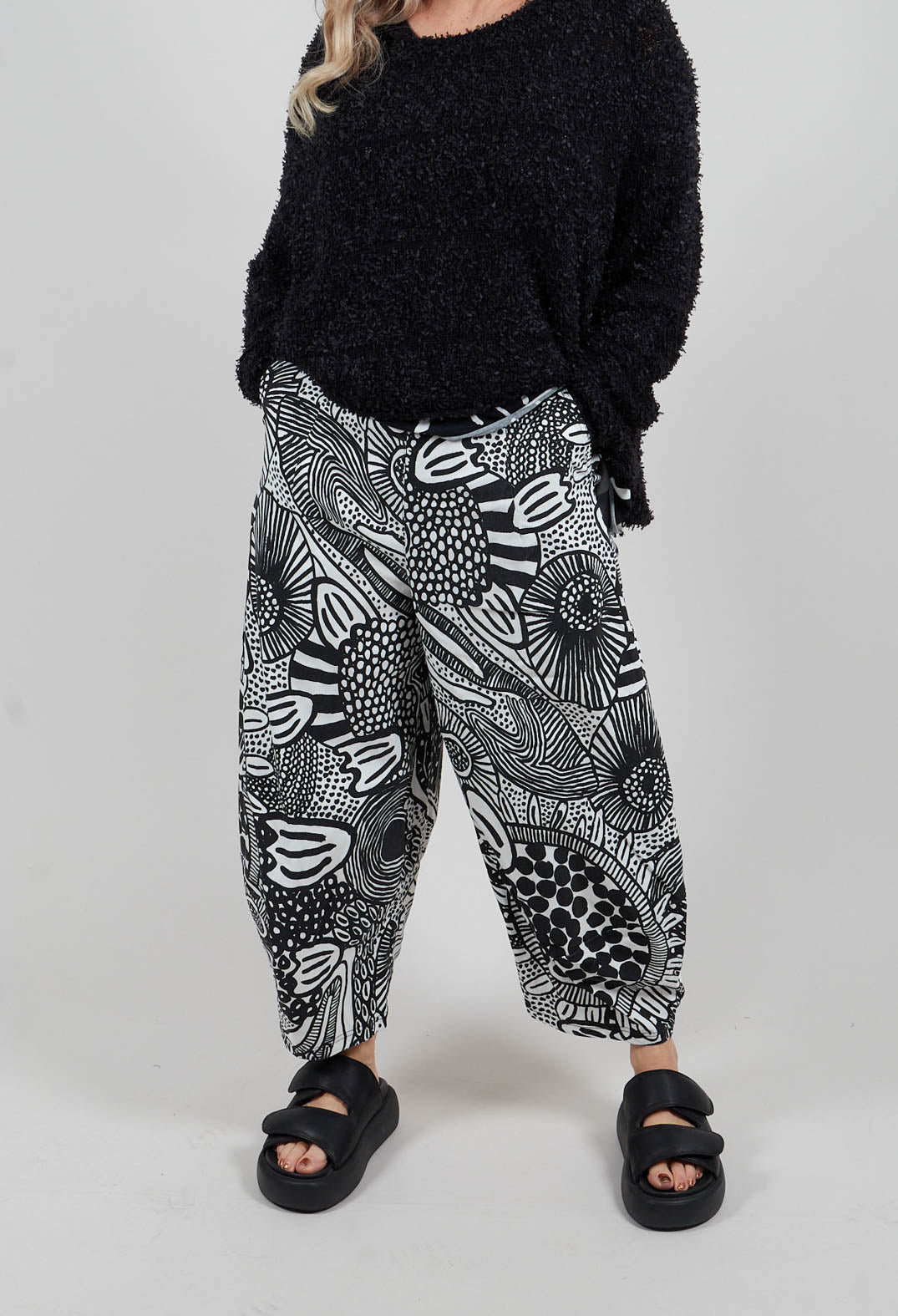 Pull On Balloon Trousers in Black Print - 3440109