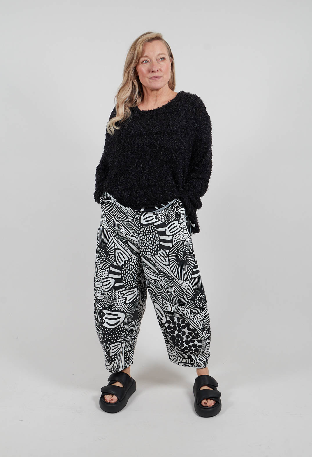 Pull On Balloon Trousers in Black Print - 3440109