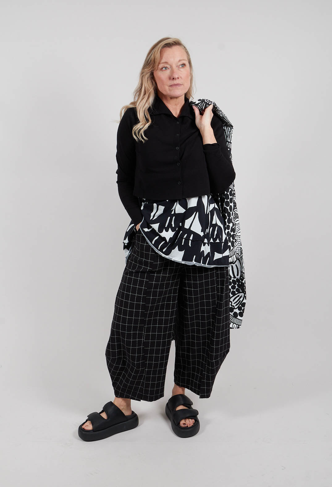 Pull On Balloon Trousers in Black Check - 3440109