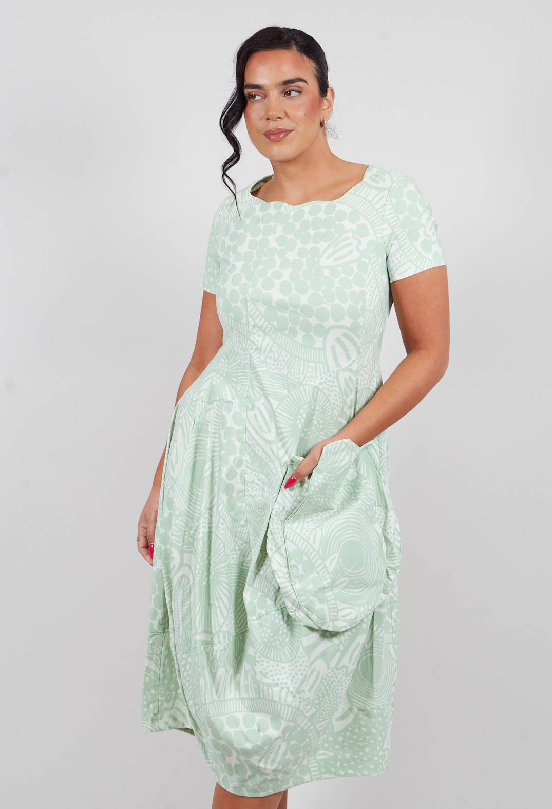 Short Sleeve Dress in Lime Print - 3440910