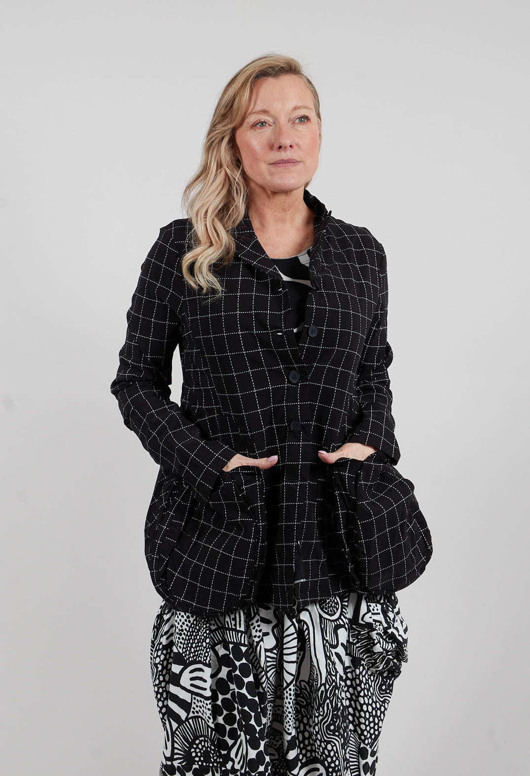 Jacket with Patch Pockets in Black Check - 3441111