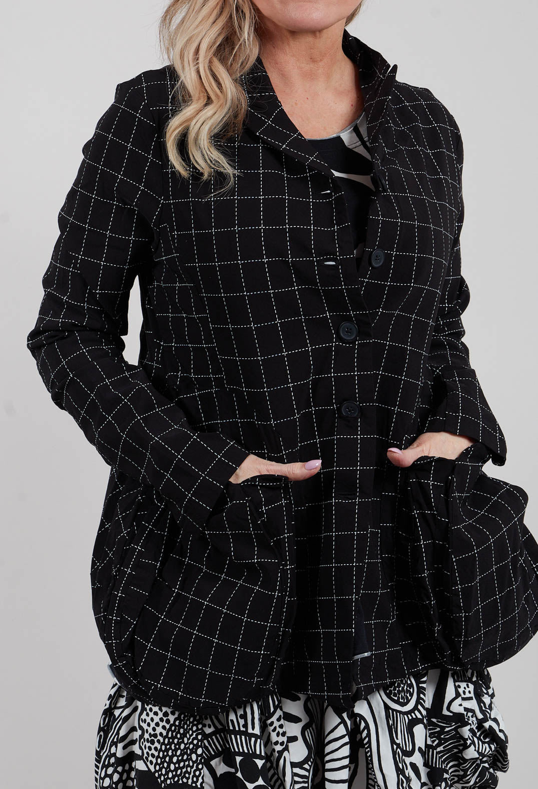 Jacket with Patch Pockets in Black Check - 3441111