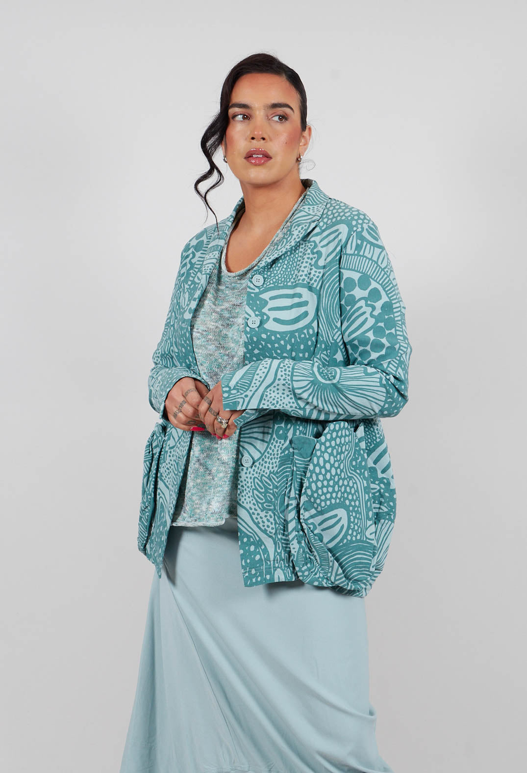 Jacket with Patch Pockets in Grass Print - 3441111