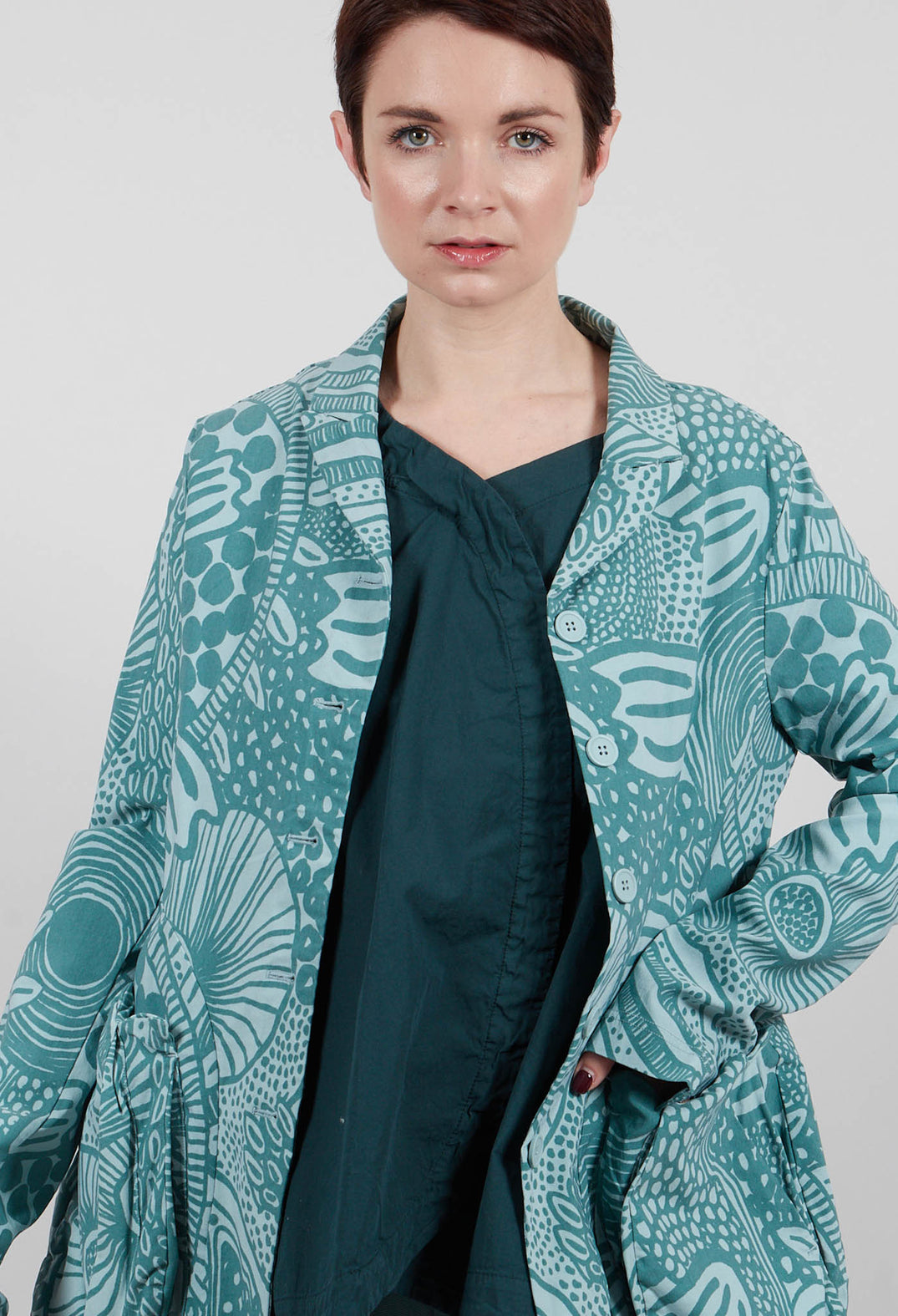 Jacket with Patch Pockets in Grass Print - 3441111