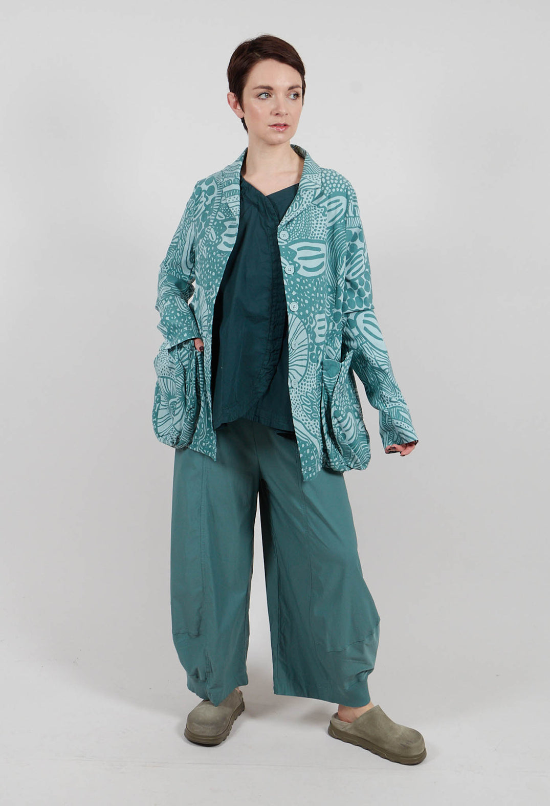 Jacket with Patch Pockets in Grass Print - 3441111