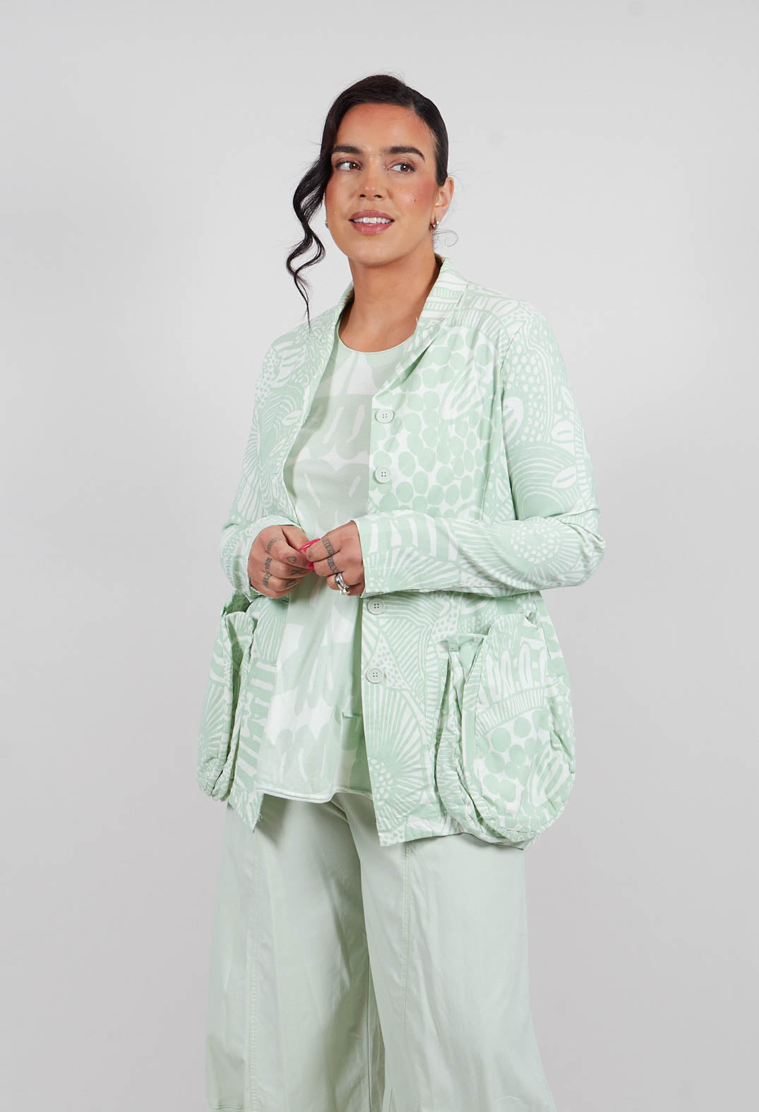 Jacket with Patch Pockets in Lime Print - 3441111