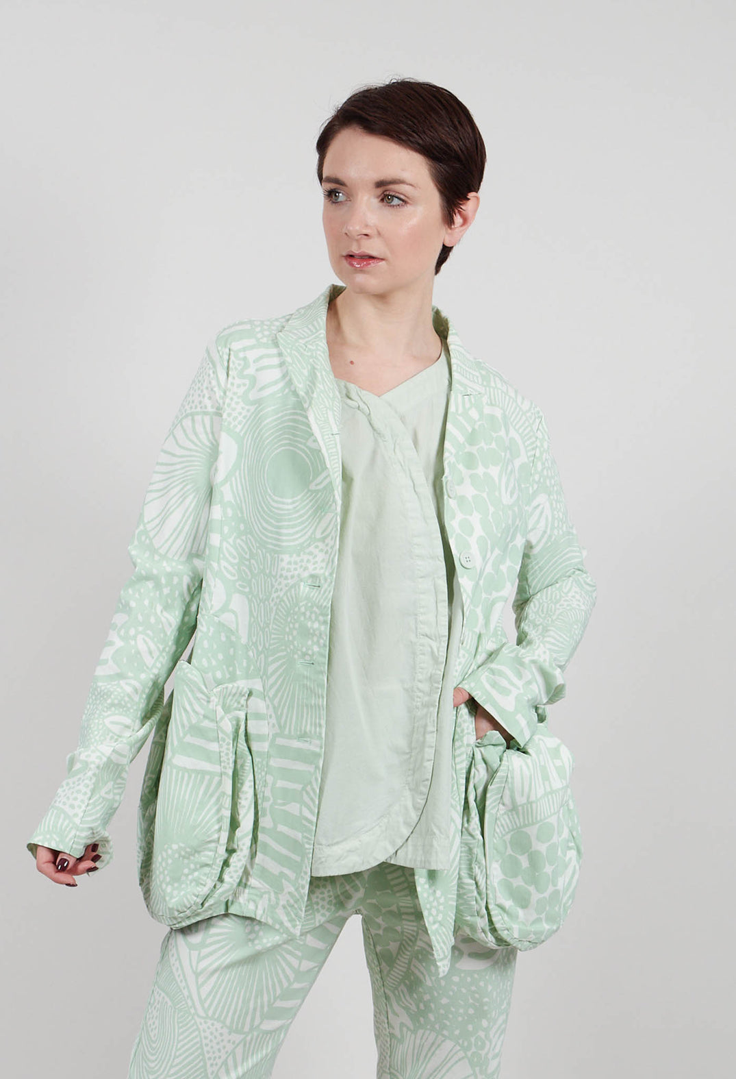 Jacket with Patch Pockets in Lime Print - 3441111