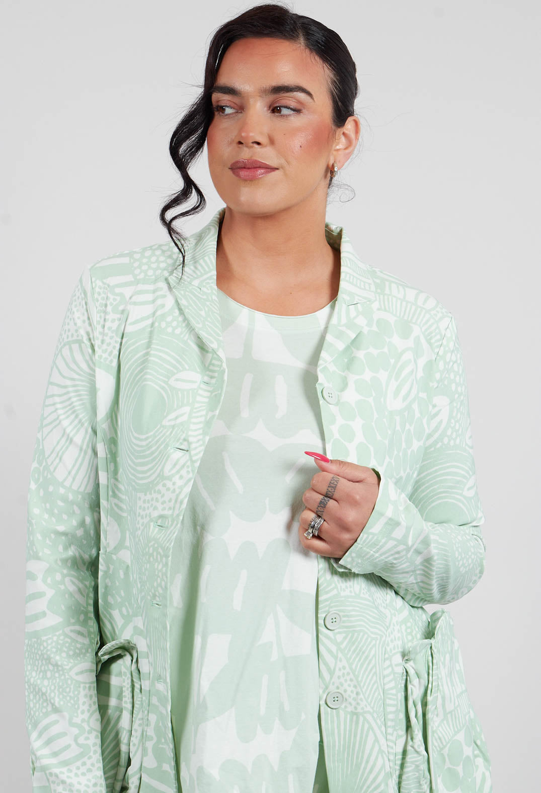 Jacket with Patch Pockets in Lime Print - 3441111