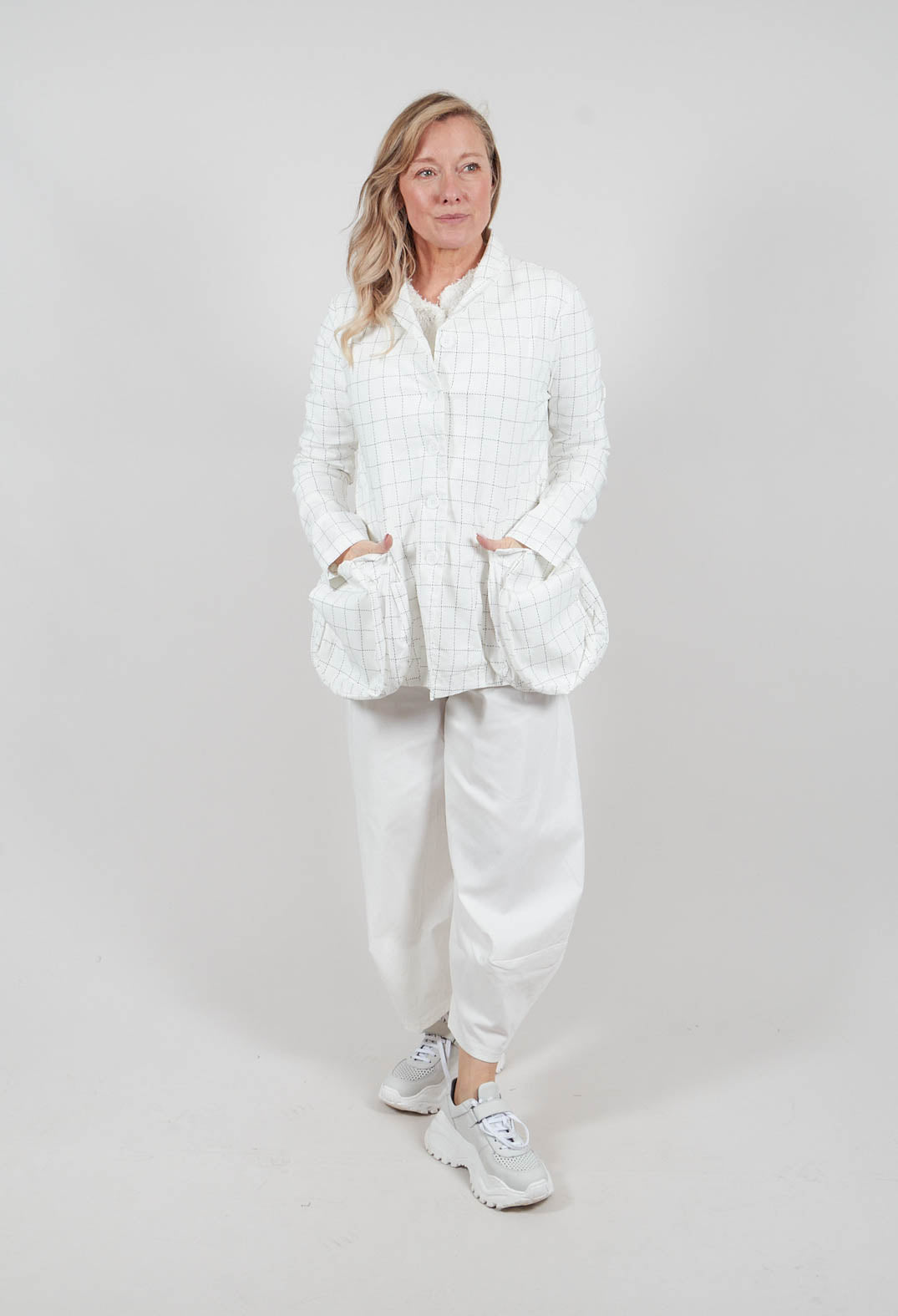 Jacket with Patch Pockets in Off White Check - 3441111