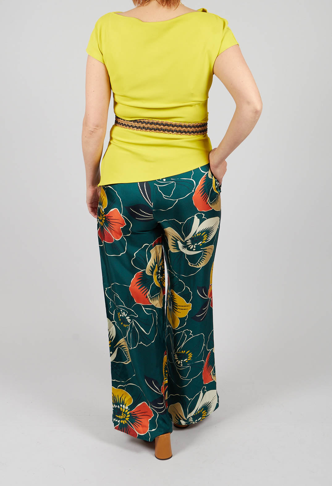 Wide Leg Silk Trousers with Floral Print in Multicolour
