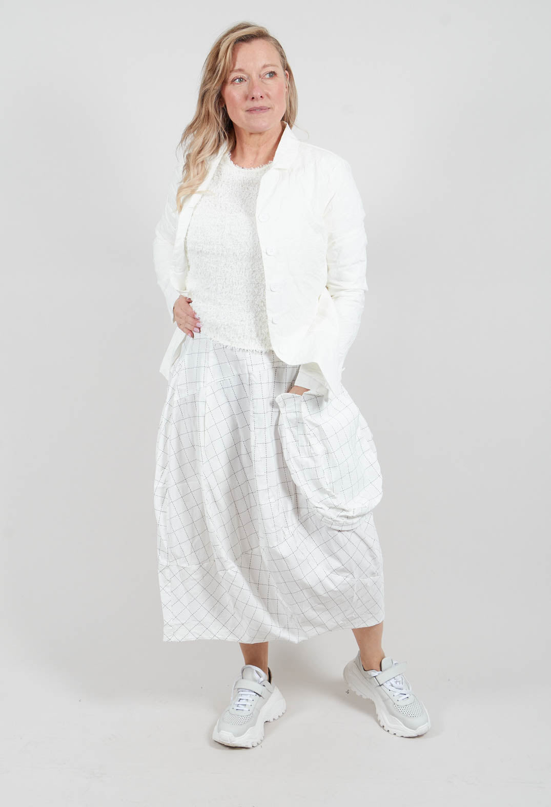 Balloon Skirt in Off White Check - 3440313