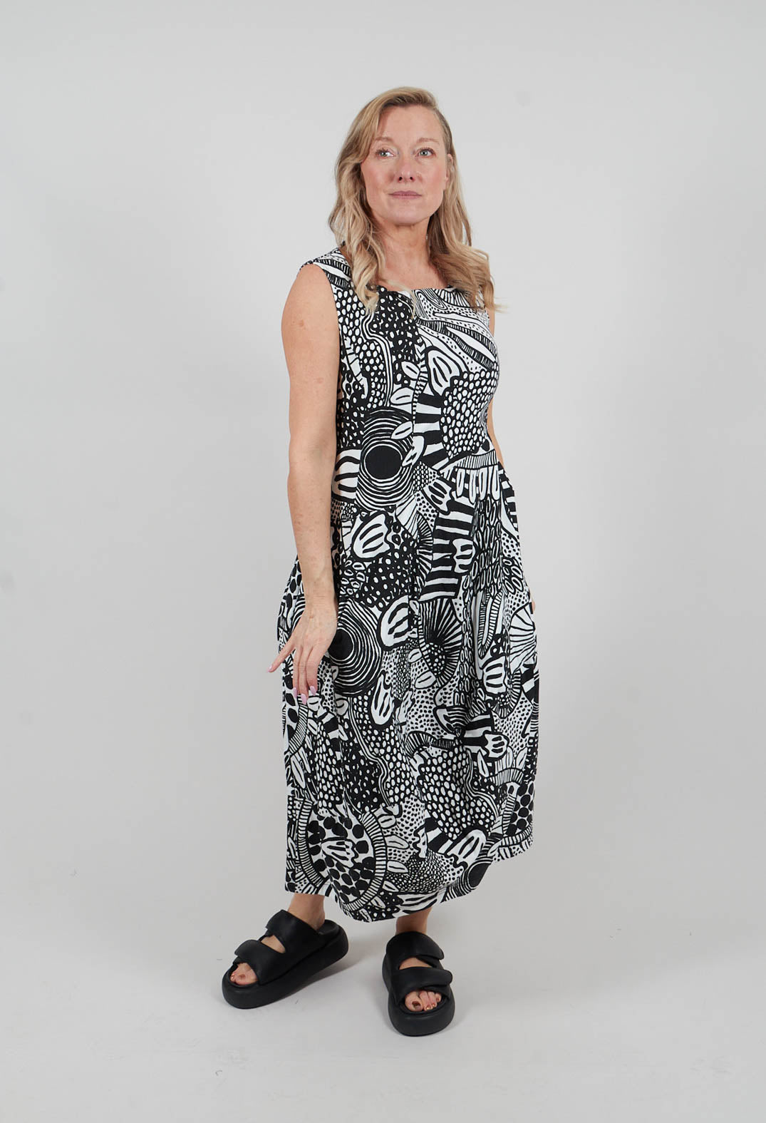 Balloon Dress in Black Print - 3440916