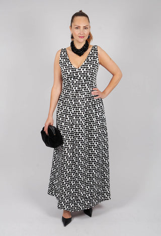 V Neck Maxi Dress with Spot Print in Black