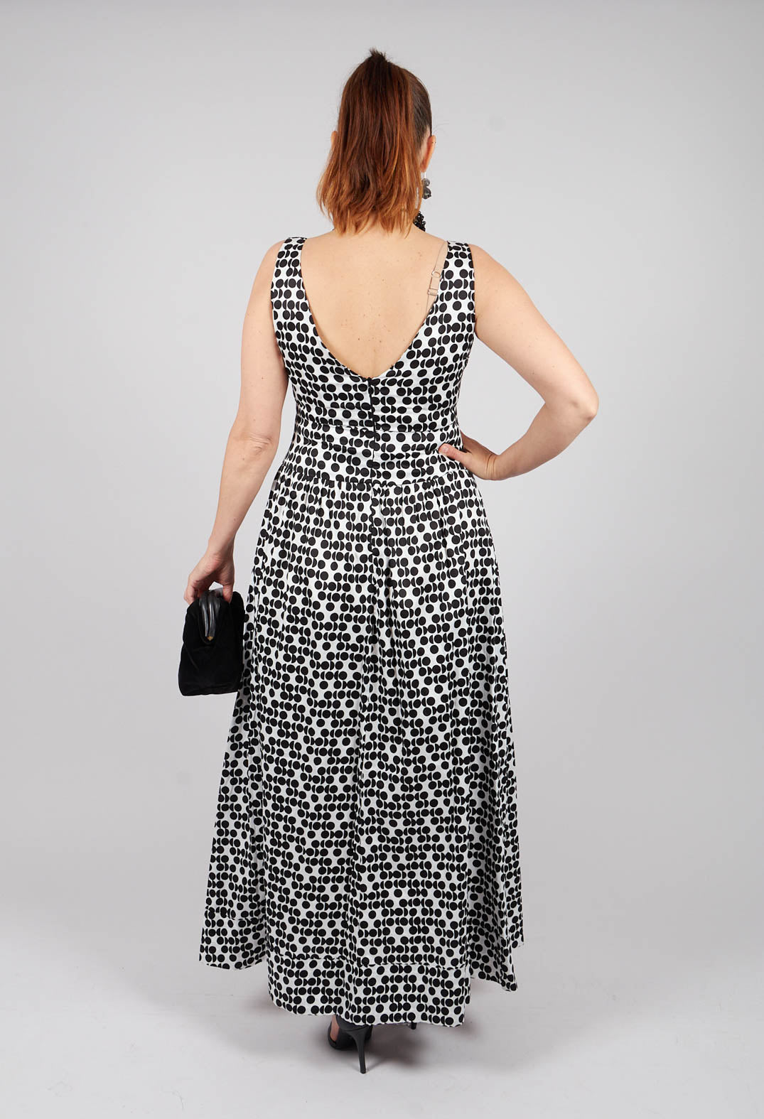 V Neck Maxi Dress with Spot Print in Black