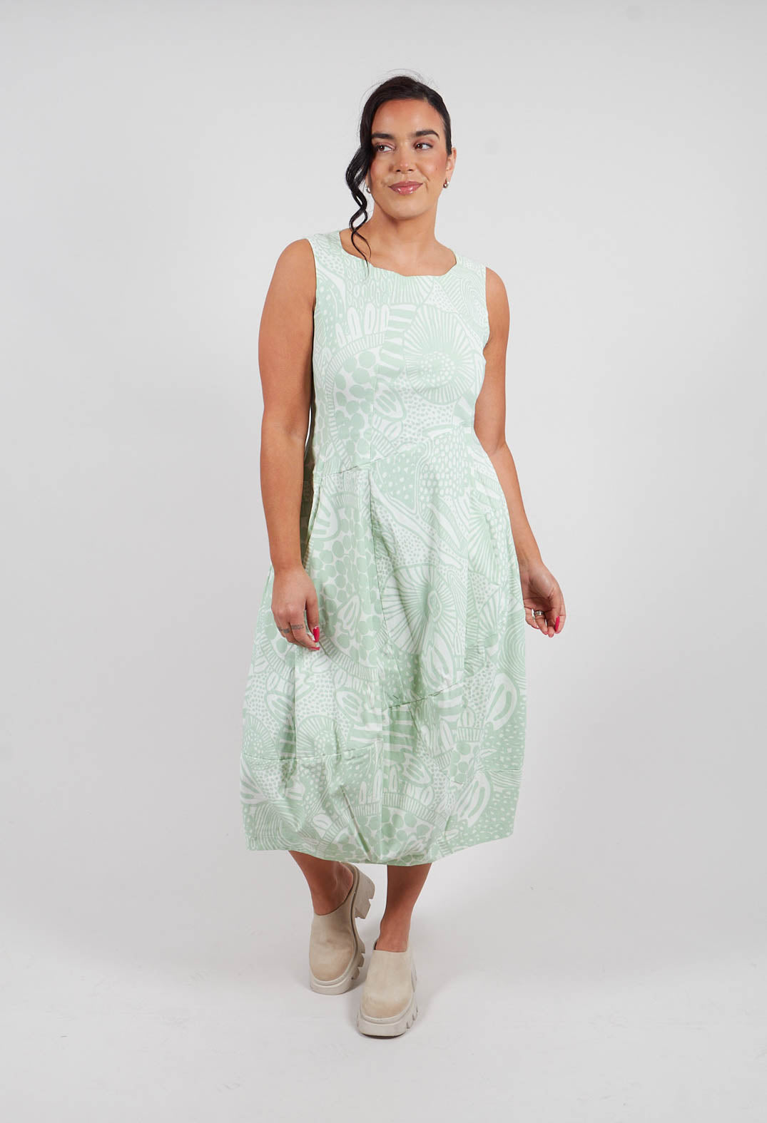 Balloon Dress in Lime Print - 3440916