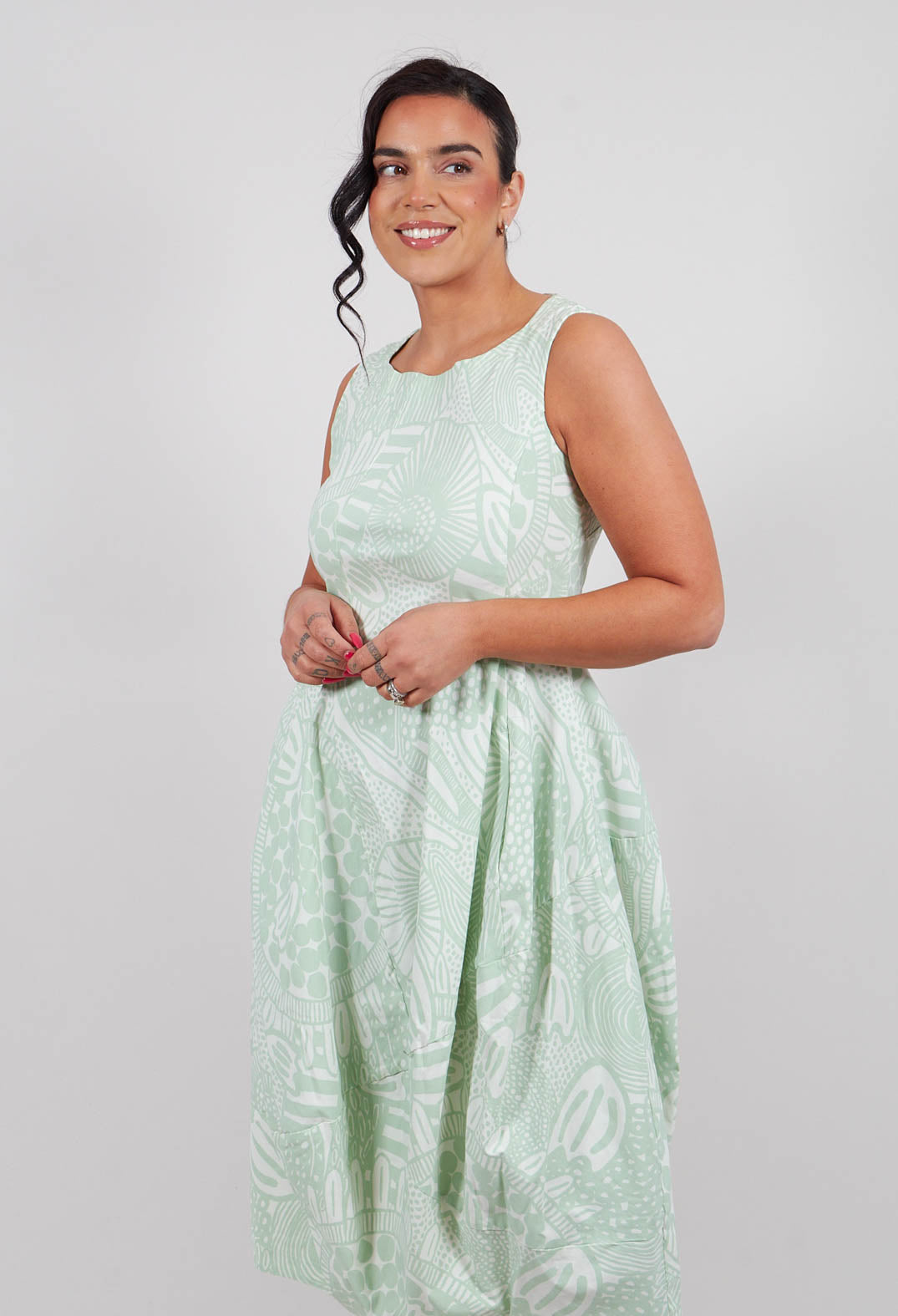 Balloon Dress in Lime Print - 3440916