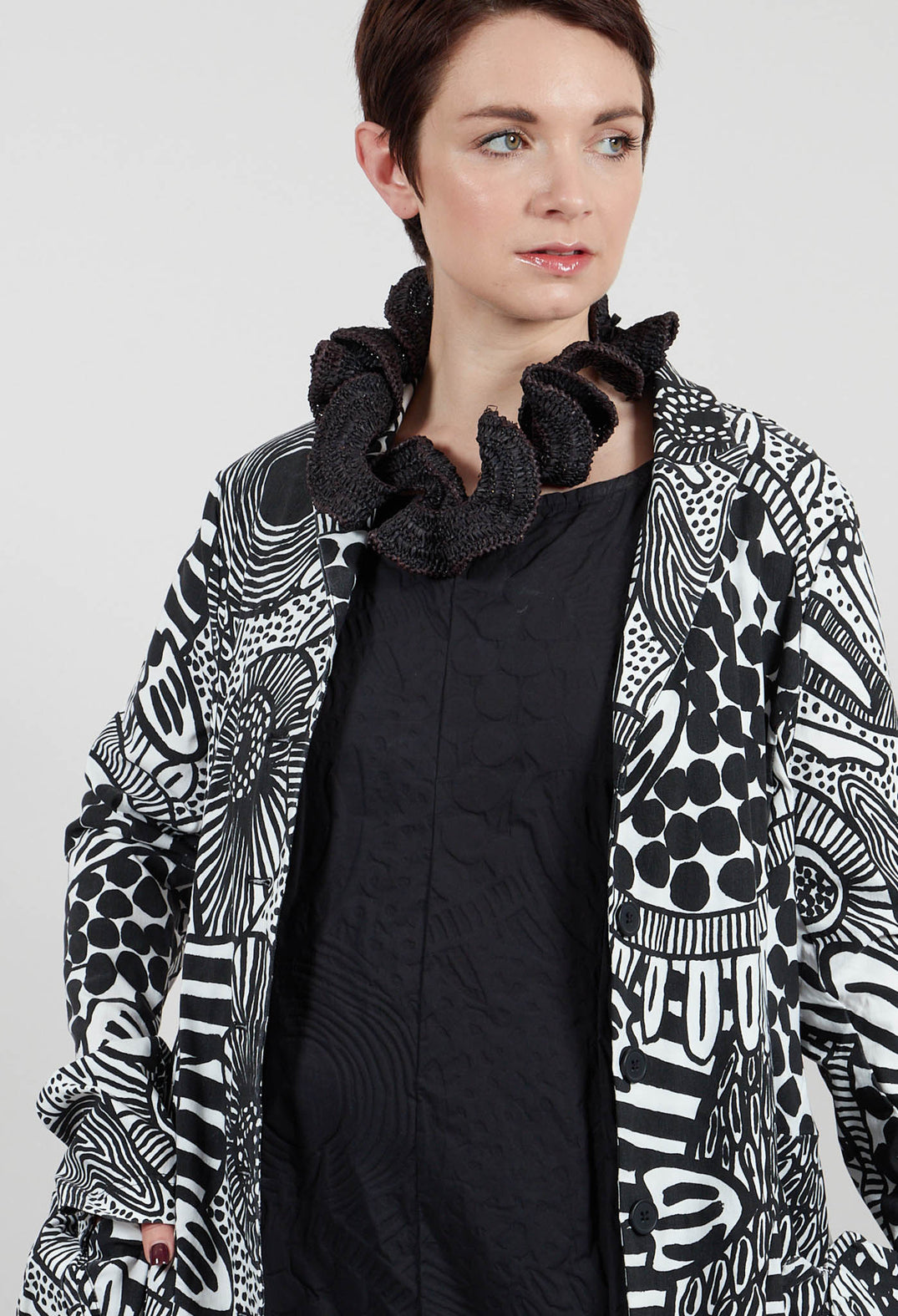 Balloon Coat in Black Print - 3441217
