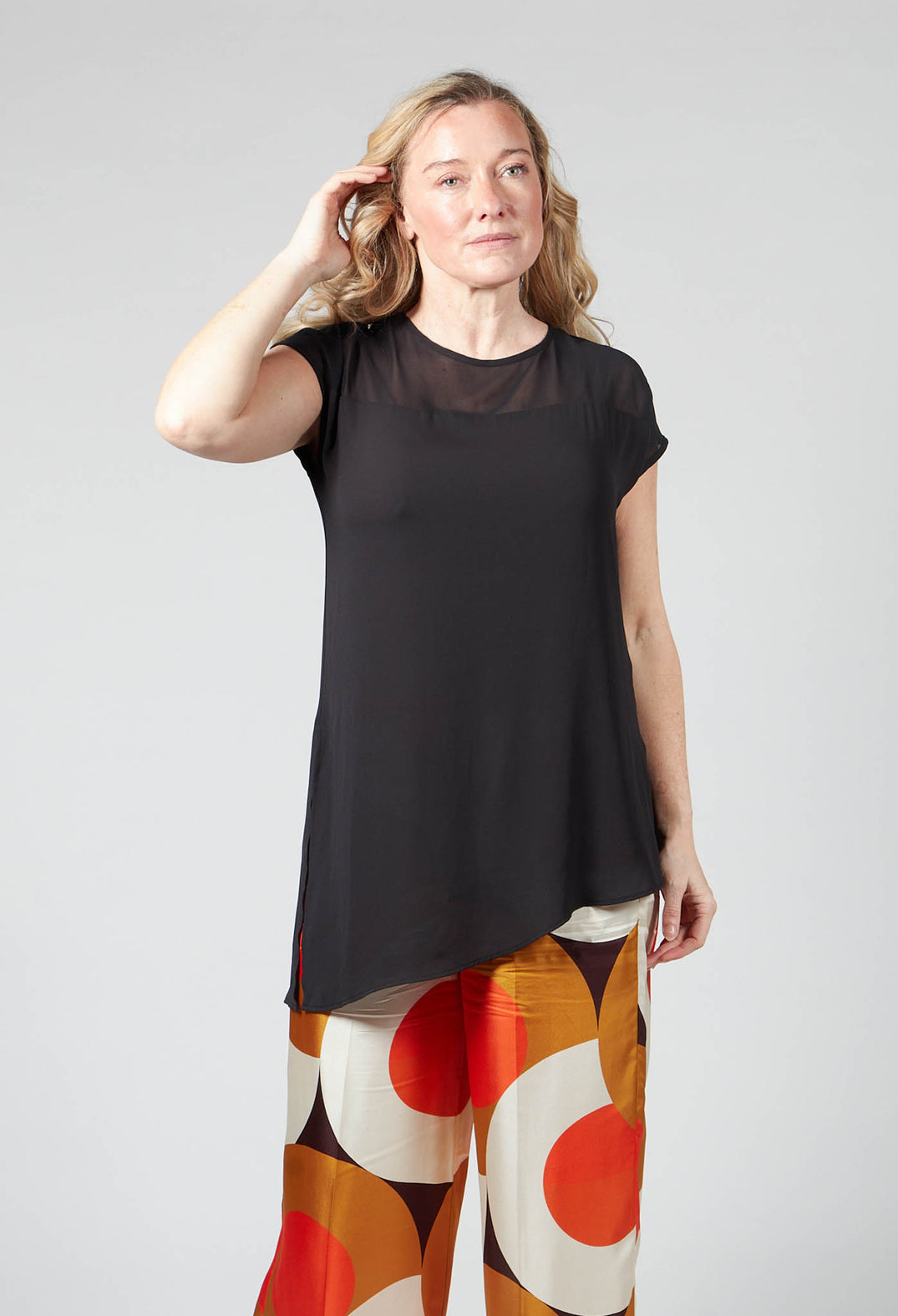 Short Sleeve Asymmetric Blouse in Black