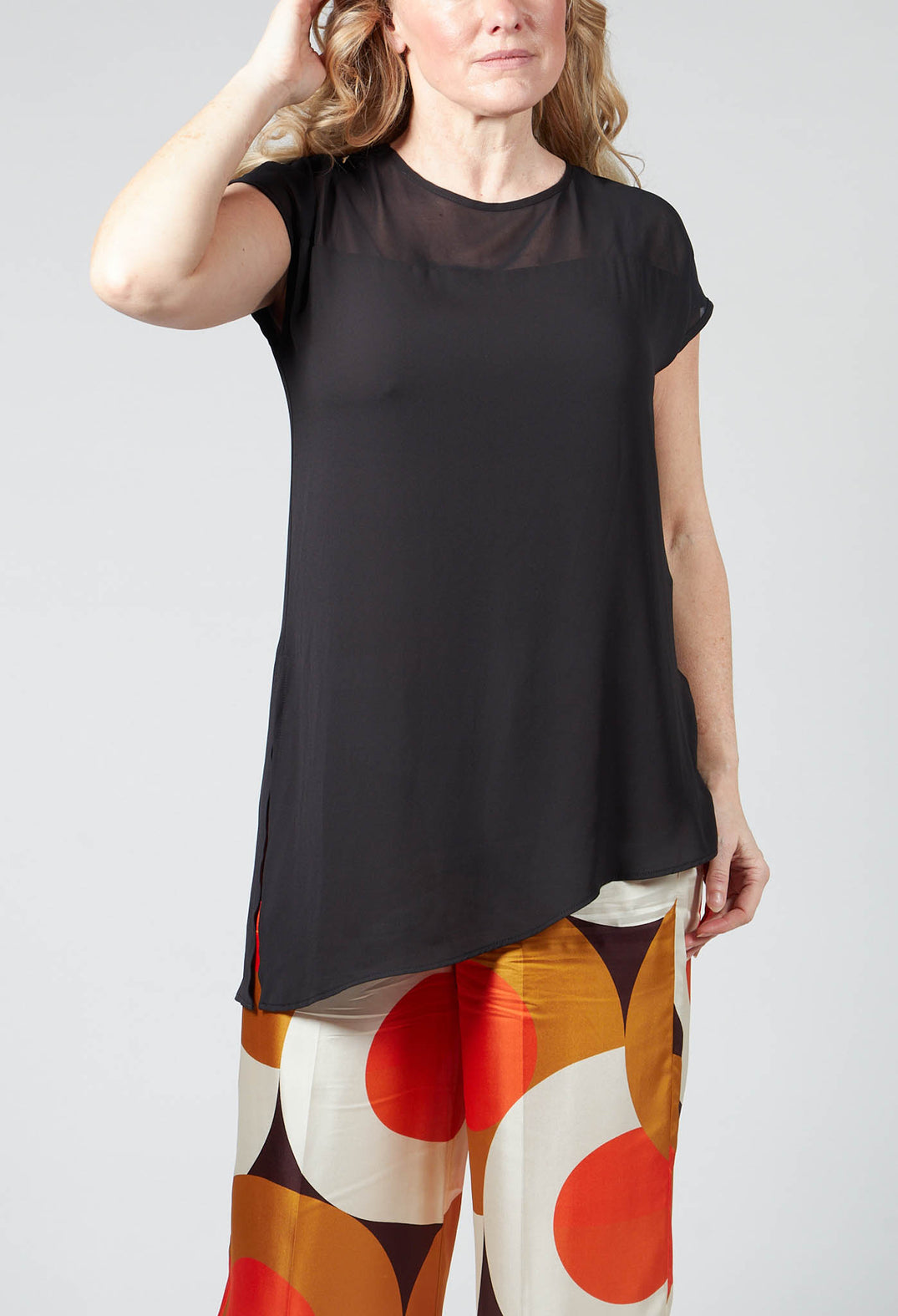 Short Sleeve Asymmetric Blouse in Black